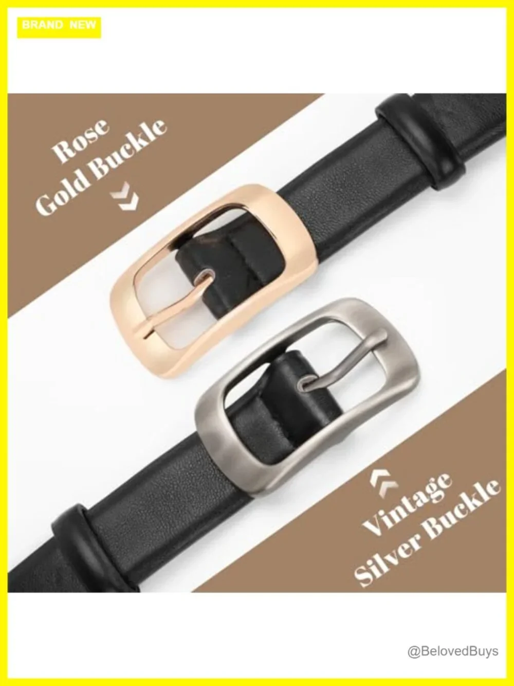 Women's Faux Leather Fashion Belt with Gold Buckle, Adjustable Waist Belt for